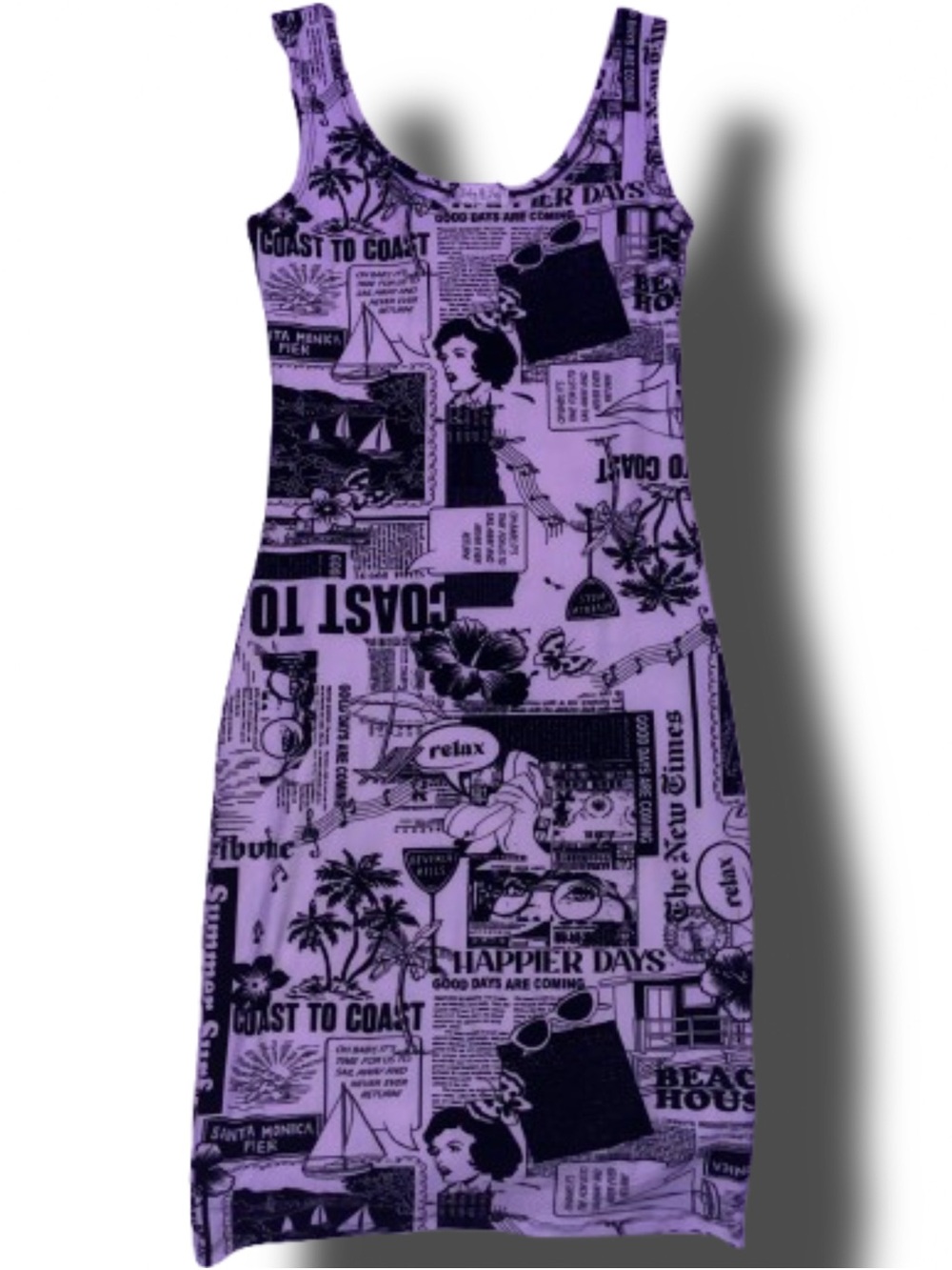 Sleeveless White and Black Graphic Mini Dress
